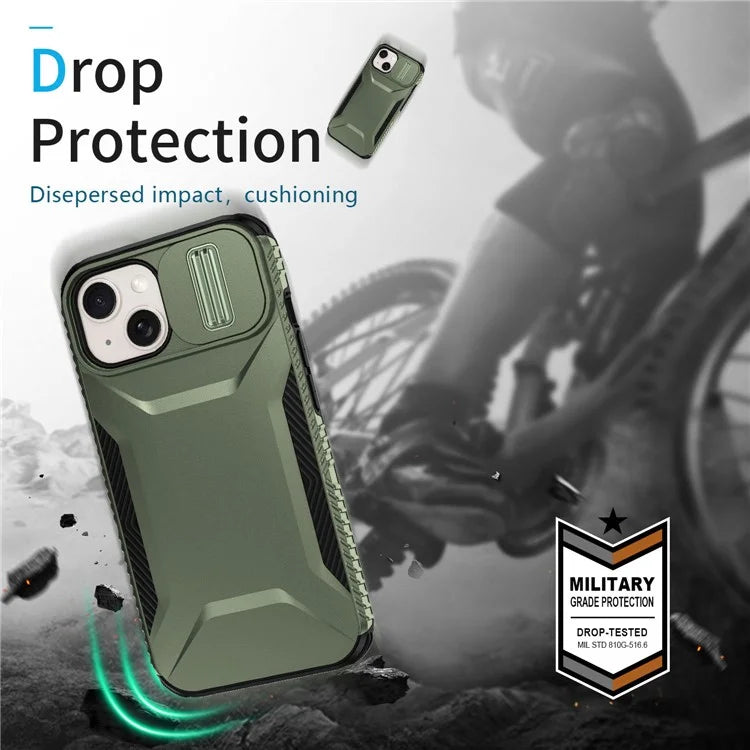 For iPhone 15 Plus Case TPU+PC Non-Slip Side Edge Phone Cover with Lens Lid