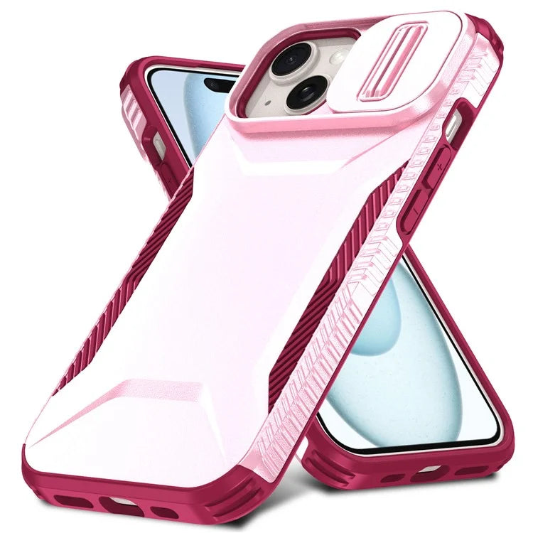 For iPhone 15 Plus Case TPU+PC Non-Slip Side Edge Phone Cover with Lens Lid