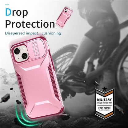 For iPhone 15 Plus Case TPU+PC Non-Slip Side Edge Phone Cover with Lens Lid