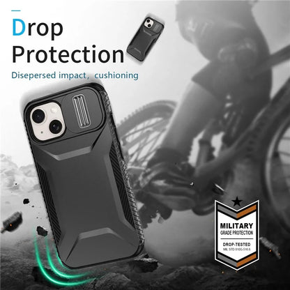 For iPhone 15 Plus Case TPU+PC Non-Slip Side Edge Phone Cover with Lens Lid