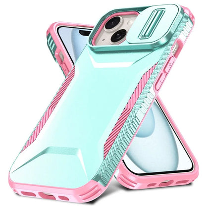 For iPhone 15 Plus Case TPU+PC Non-Slip Side Edge Phone Cover with Lens Lid