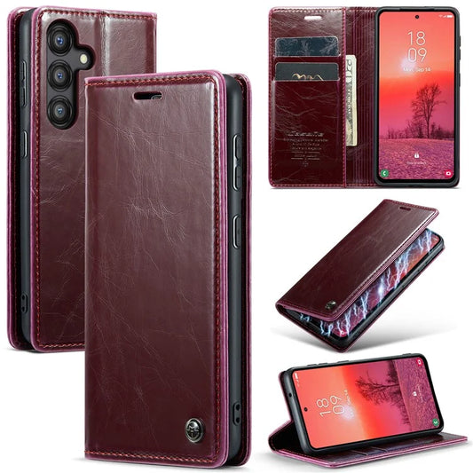 CASEME 003 Series For Samsung Galaxy A35 5G Case Retro Style Waxy Leather Phone Cover Stand Flip