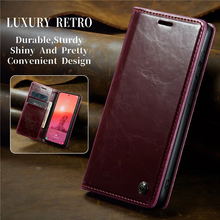 CASEME 003 Series For Samsung Galaxy A35 5G Case Retro Style Waxy Leather Phone Cover Stand Flip