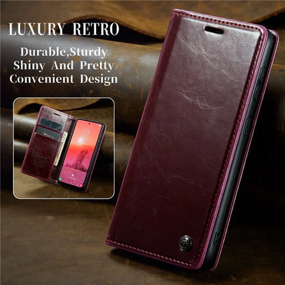 CASEME 003 Series For Samsung Galaxy A35 5G Case Retro Style Waxy Leather Phone Cover Stand Flip