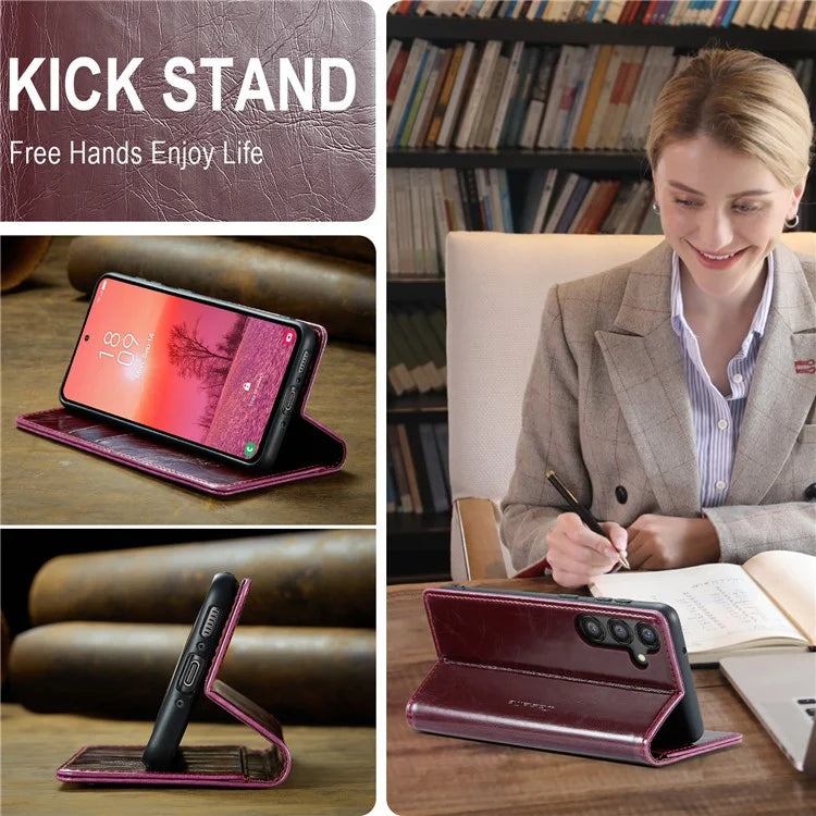 CASEME 003 Series For Samsung Galaxy A35 5G Case Retro Style Waxy Leather Phone Cover Stand Flip