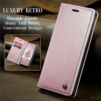 CASEME 003 Series For Samsung Galaxy A35 5G Case Retro Style Waxy Leather Phone Cover Stand Flip