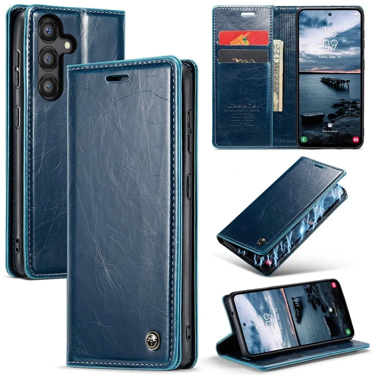 CASEME 003 Series For Samsung Galaxy A35 5G Case Retro Style Waxy Leather Phone Cover Stand Flip