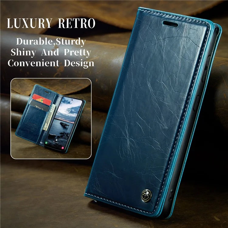 CASEME 003 Series For Samsung Galaxy A35 5G Case Retro Style Waxy Leather Phone Cover Stand Flip