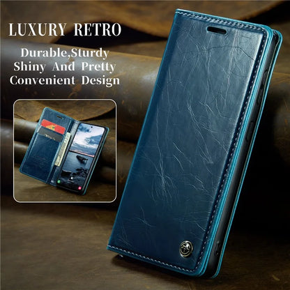 CASEME 003 Series For Samsung Galaxy A35 5G Case Retro Style Waxy Leather Phone Cover Stand Flip