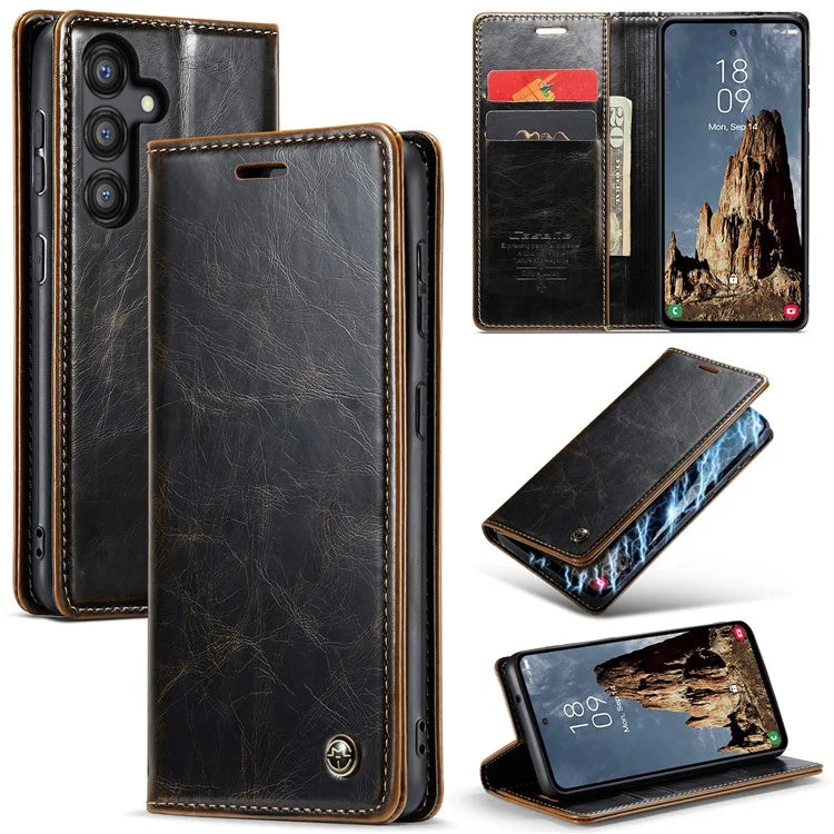 CASEME 003 Series For Samsung Galaxy A35 5G Case Retro Style Waxy Leather Phone Cover Stand Flip