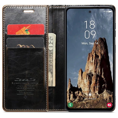 CASEME 003 Series For Samsung Galaxy A35 5G Case Retro Style Waxy Leather Phone Cover Stand Flip