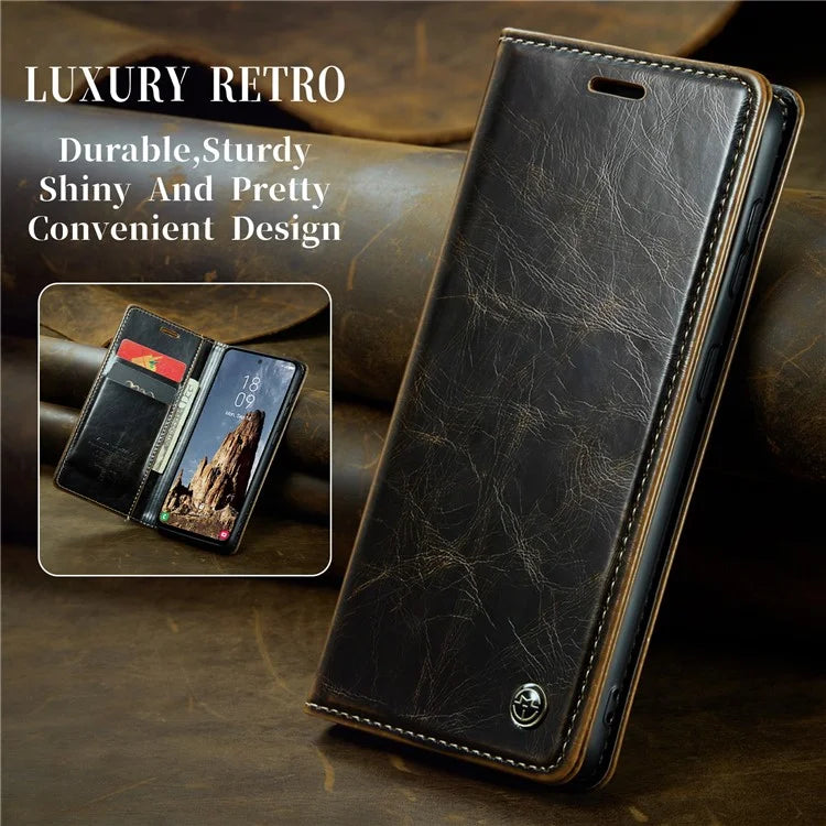 CASEME 003 Series For Samsung Galaxy A35 5G Case Retro Style Waxy Leather Phone Cover Stand Flip