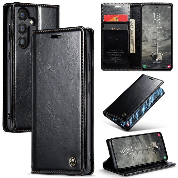 CASEME 003 Series For Samsung Galaxy A35 5G Case Retro Style Waxy Leather Phone Cover Stand Flip