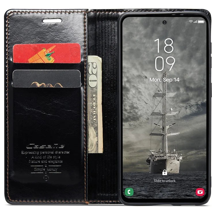 CASEME 003 Series For Samsung Galaxy A35 5G Case Retro Style Waxy Leather Phone Cover Stand Flip