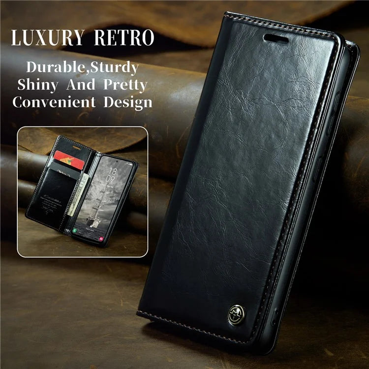 CASEME 003 Series For Samsung Galaxy A35 5G Case Retro Style Waxy Leather Phone Cover Stand Flip