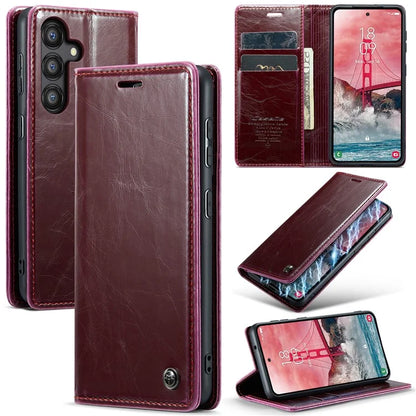 CASEME 003 Series For Samsung Galaxy A55 5G Leather Case Stand Retro Phone Cover