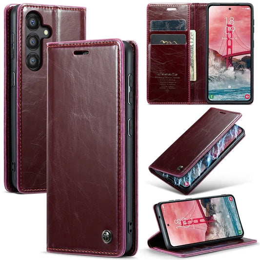 CASEME 003 Series For Samsung Galaxy A55 5G Leather Case Stand Retro Phone Cover