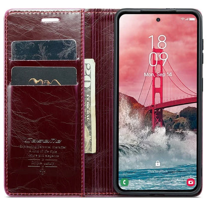 CASEME 003 Series For Samsung Galaxy A55 5G Leather Case Stand Retro Phone Cover