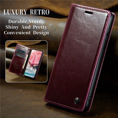 CASEME 003 Series For Samsung Galaxy A55 5G Leather Case Stand Retro Phone Cover