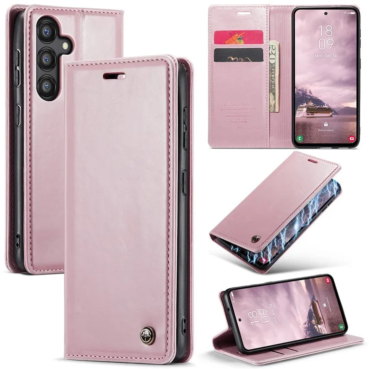 CASEME 003 Series For Samsung Galaxy A55 5G Leather Case Stand Retro Phone Cover