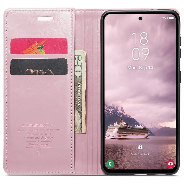 CASEME 003 Series For Samsung Galaxy A55 5G Leather Case Stand Retro Phone Cover