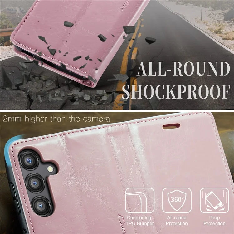 CASEME 003 Series For Samsung Galaxy A55 5G Leather Case Stand Retro Phone Cover