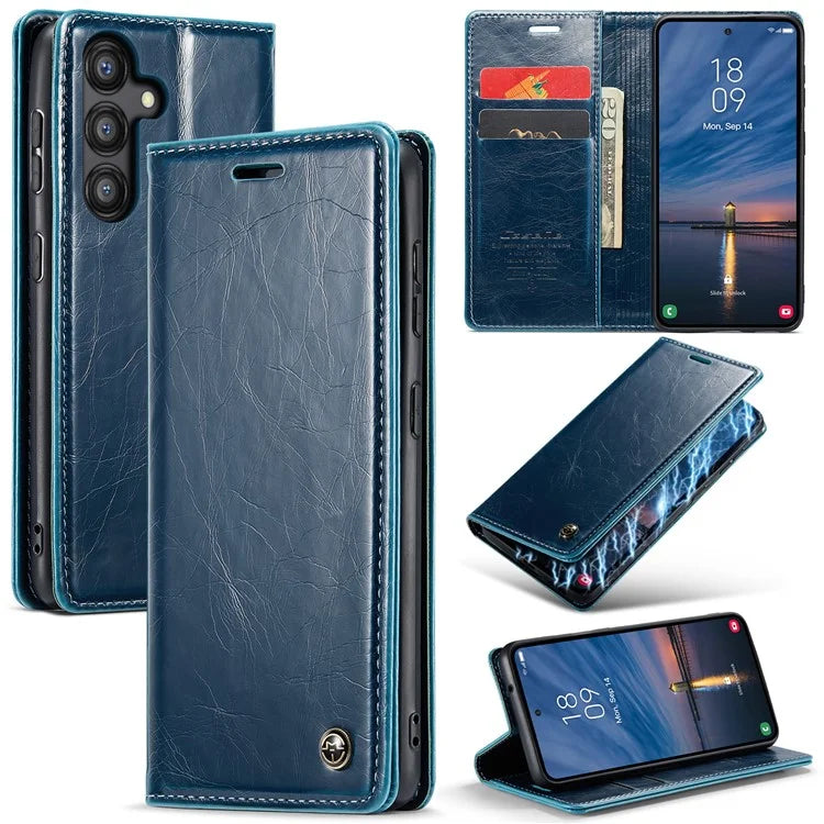 CASEME 003 Series For Samsung Galaxy A55 5G Leather Case Stand Retro Phone Cover