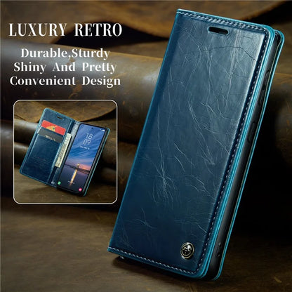 CASEME 003 Series For Samsung Galaxy A55 5G Leather Case Stand Retro Phone Cover