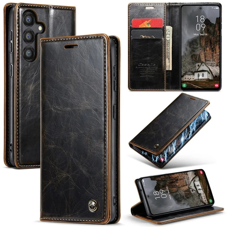 CASEME 003 Series For Samsung Galaxy A55 5G Leather Case Stand Retro Phone Cover