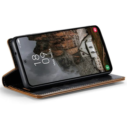 CASEME 003 Series For Samsung Galaxy A55 5G Leather Case Stand Retro Phone Cover
