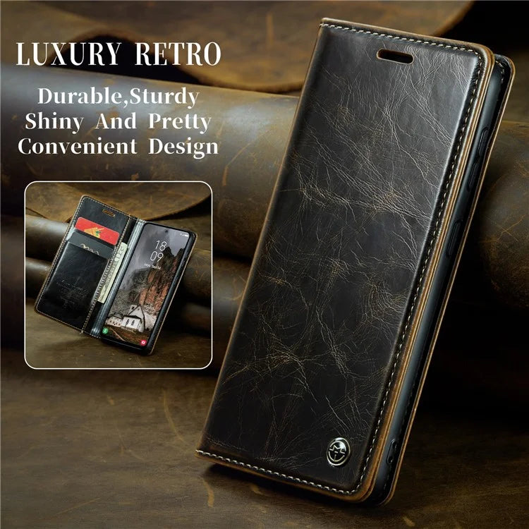 CASEME 003 Series For Samsung Galaxy A55 5G Leather Case Stand Retro Phone Cover