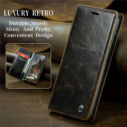 CASEME 003 Series For Samsung Galaxy A55 5G Leather Case Stand Retro Phone Cover