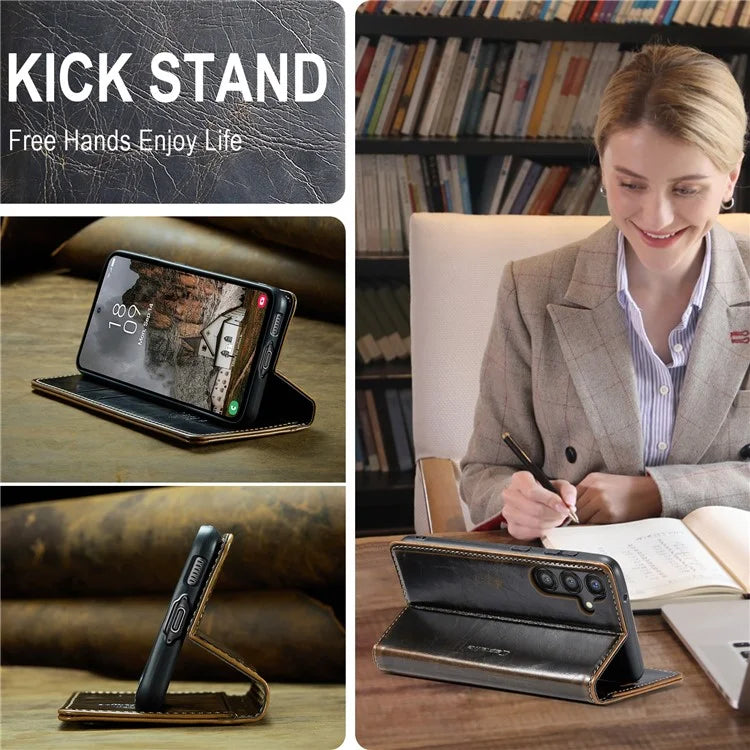 CASEME 003 Series For Samsung Galaxy A55 5G Leather Case Stand Retro Phone Cover