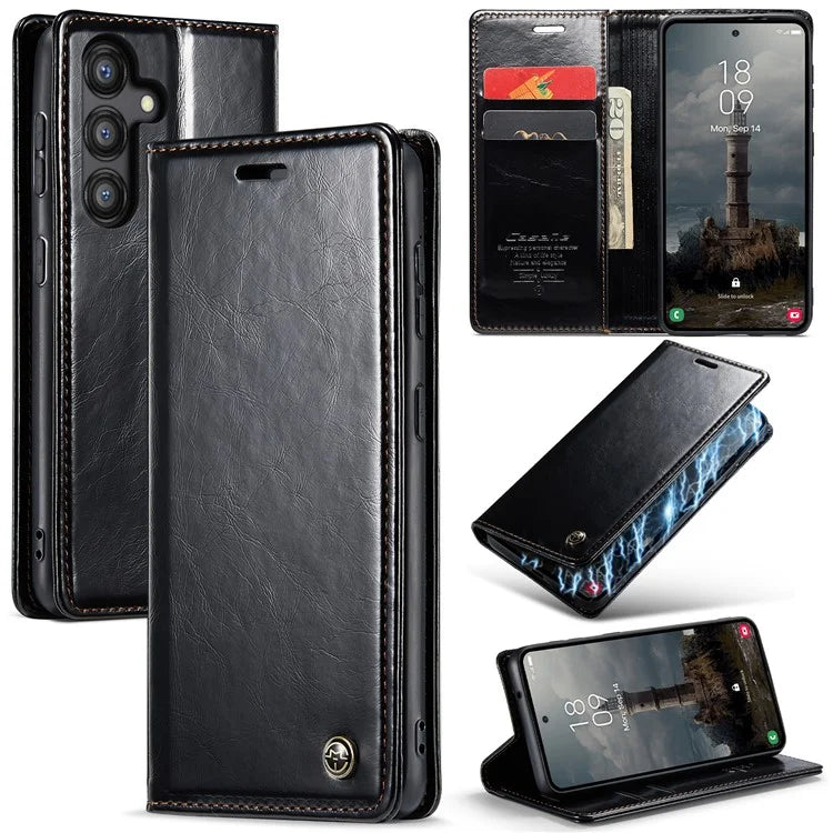 CASEME 003 Series For Samsung Galaxy A55 5G Leather Case Stand Retro Phone Cover
