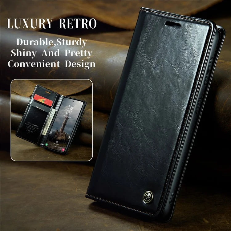 CASEME 003 Series For Samsung Galaxy A55 5G Leather Case Stand Retro Phone Cover
