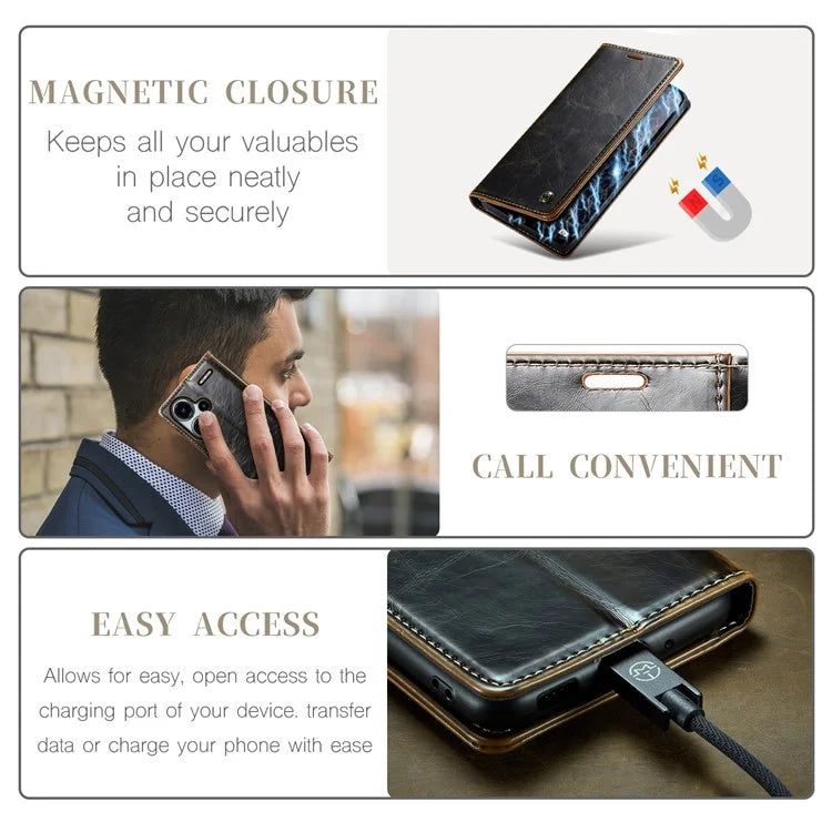 CASEME 003 Series For Xiaomi Redmi Note 13 Pro+ 5G Case Retro Style Waxy Leather Phone Cover