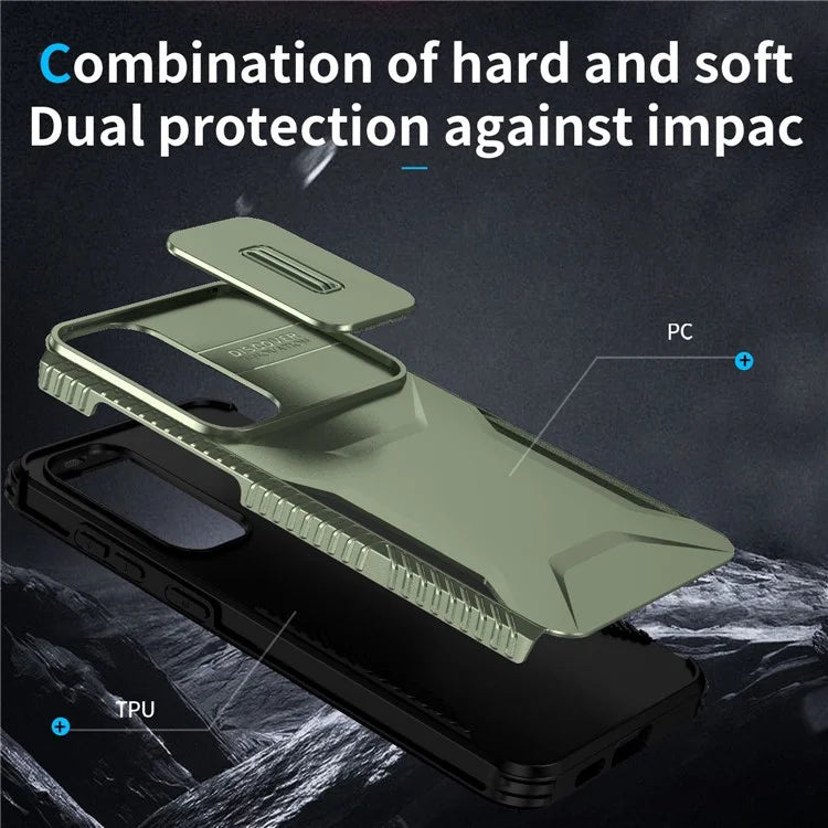 For Samsung Galaxy S24 Case Slide Lens Cover TPU+PC Phone Shell