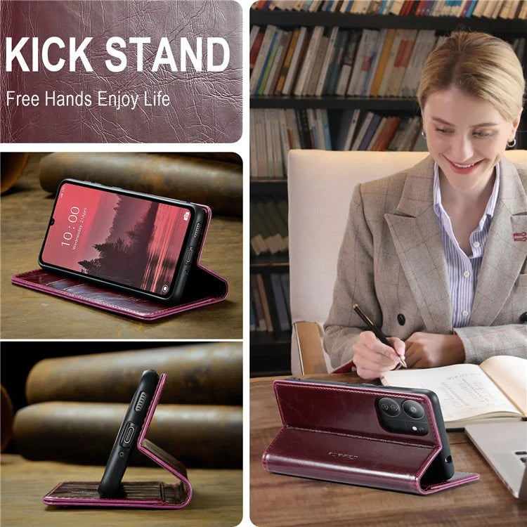 CASEME 003 Series For Xiaomi Redmi 13C 4G  /  Poco C65 4G Case Leather Phone Cover Stand Wallet