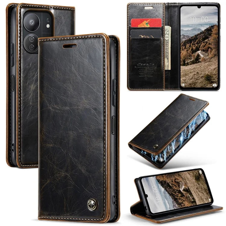 CASEME 003 Series For Xiaomi Redmi 13C 4G  /  Poco C65 4G Case Leather Phone Cover Stand Wallet