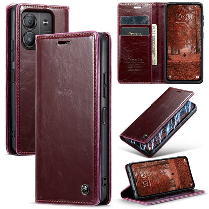 CASEME 003 Series For Xiaomi Redmi Note 13 5G Case Waxy Leather Phone Cover Crazy Horse Texture
