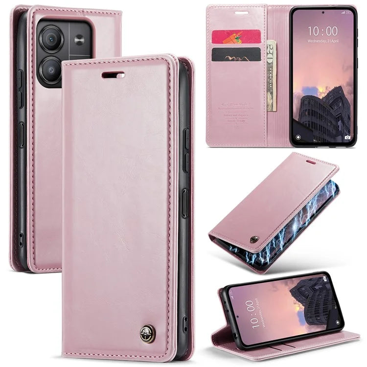 CASEME 003 Series For Xiaomi Redmi Note 13 5G Case Waxy Leather Phone Cover Crazy Horse Texture