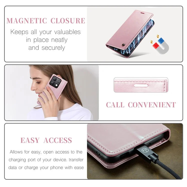 CASEME 003 Series For Xiaomi Redmi Note 13 5G Case Waxy Leather Phone Cover Crazy Horse Texture