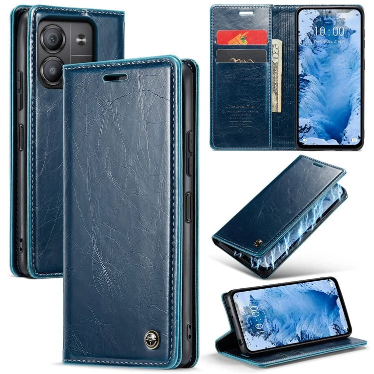 CASEME 003 Series For Xiaomi Redmi Note 13 5G Case Waxy Leather Phone Cover Crazy Horse Texture