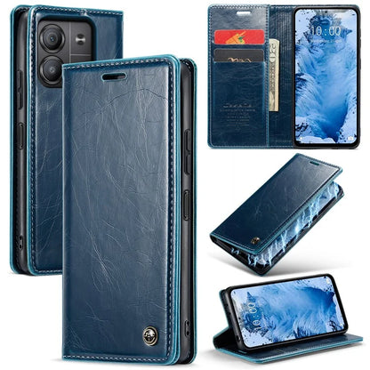CASEME 003 Series For Xiaomi Redmi Note 13 5G Case Waxy Leather Phone Cover Crazy Horse Texture