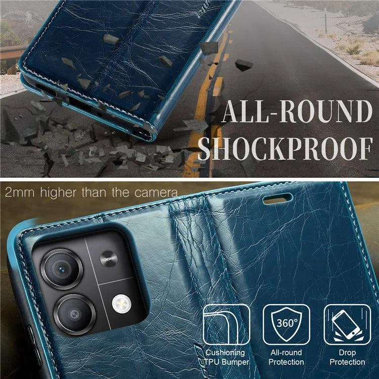 CASEME 003 Series For Xiaomi Redmi Note 13 5G Case Waxy Leather Phone Cover Crazy Horse Texture