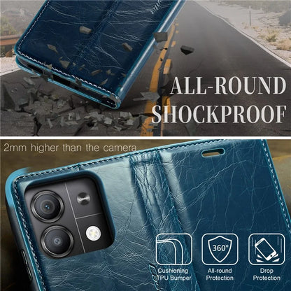 CASEME 003 Series For Xiaomi Redmi Note 13 5G Case Waxy Leather Phone Cover Crazy Horse Texture