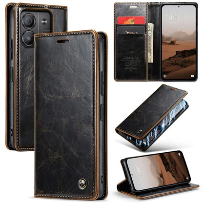 CASEME 003 Series For Xiaomi Redmi Note 13 5G Case Waxy Leather Phone Cover Crazy Horse Texture