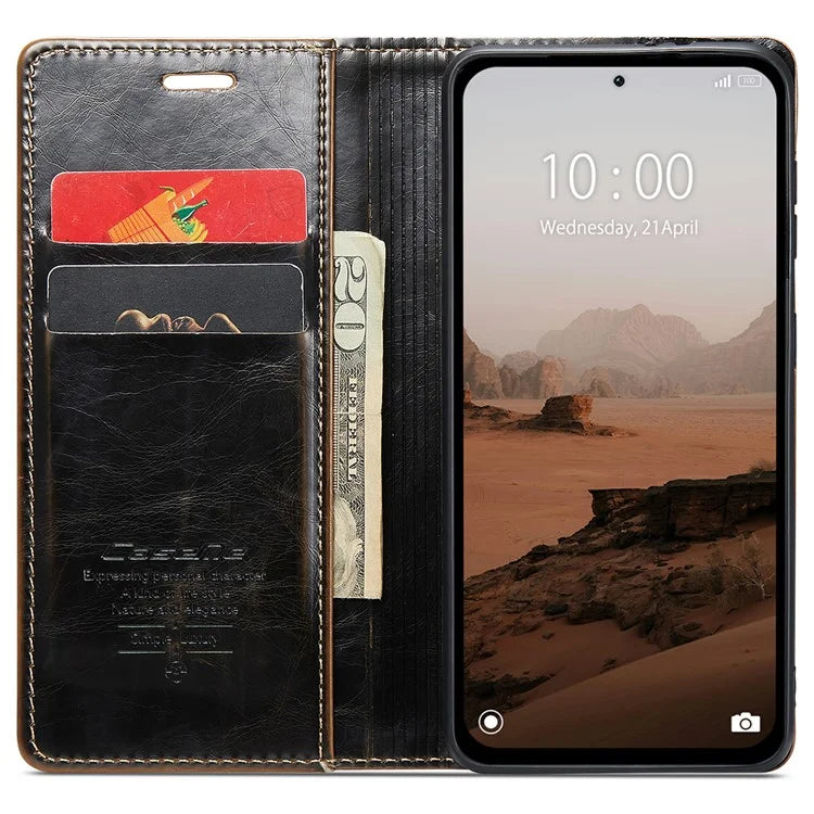 CASEME 003 Series For Xiaomi Redmi Note 13 5G Case Waxy Leather Phone Cover Crazy Horse Texture