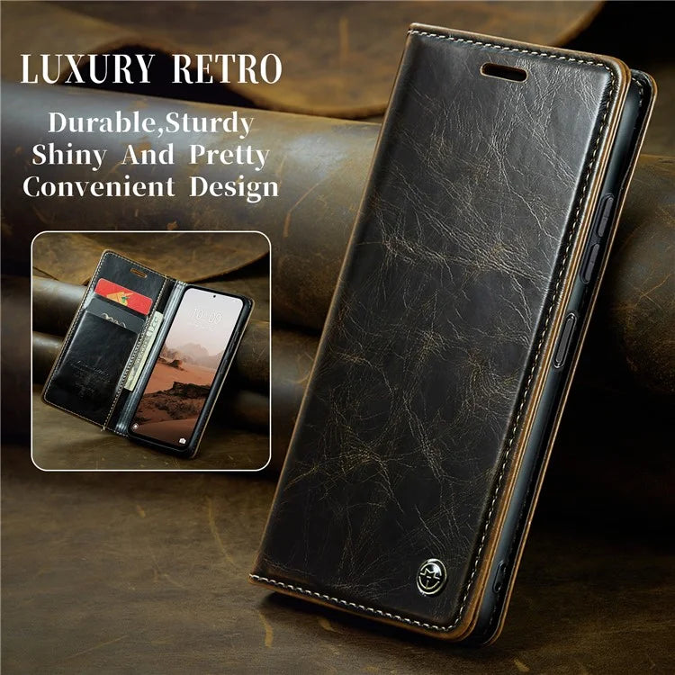 CASEME 003 Series For Xiaomi Redmi Note 13 5G Case Waxy Leather Phone Cover Crazy Horse Texture
