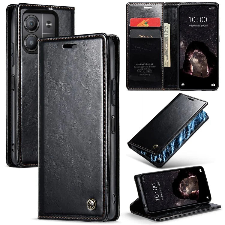 CASEME 003 Series For Xiaomi Redmi Note 13 5G Case Waxy Leather Phone Cover Crazy Horse Texture
